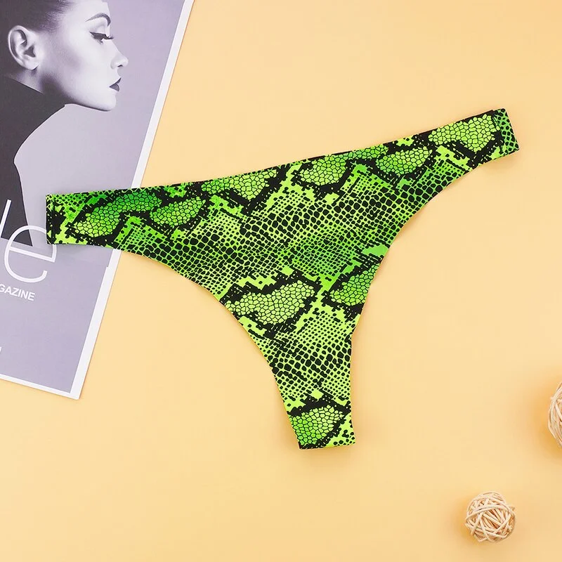 Billionm Woman 3Pcs/lots Sexy G-String Silk Seamless Women's Panties Leopard Python Printed Low Cut Intimate Underpants S-XL
