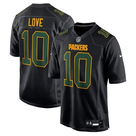 Men's Green Bay Packers #10 Jordan Love  Carbon Black Fashion Game Jersey