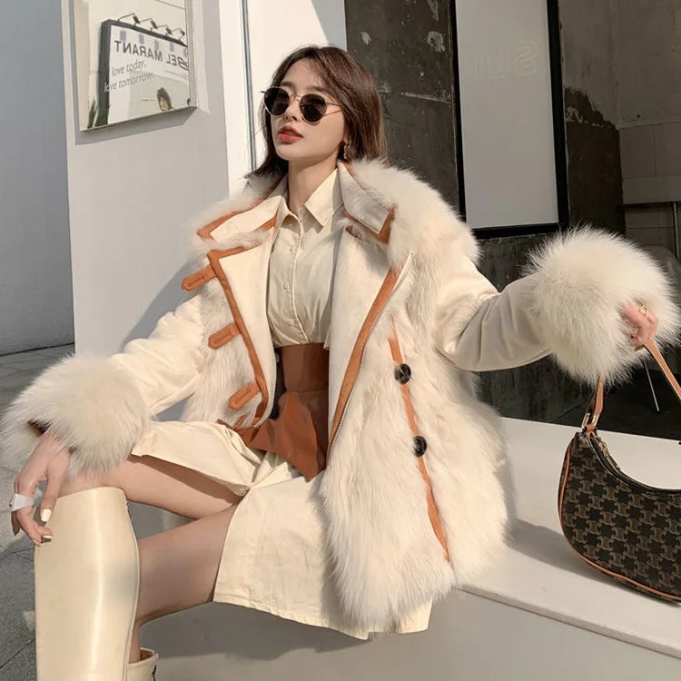 Fashion Autumn And Winter New Imitation Fox Fur Grass Coat Women's Middle And Long Coat With Fur On Both Sides And Young Coat