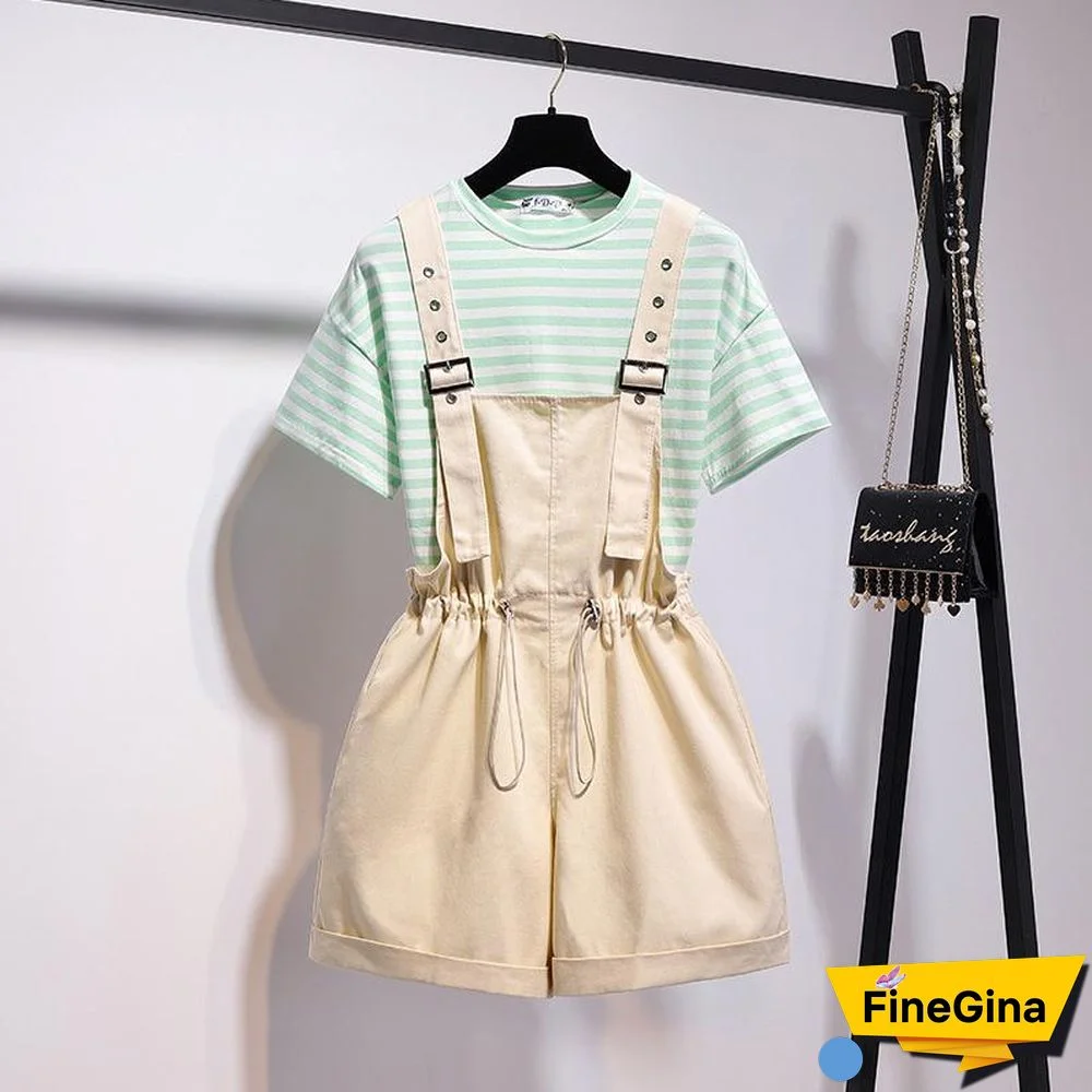 Cute Stripe T-shirt+Fashion Sling Shorts P11170