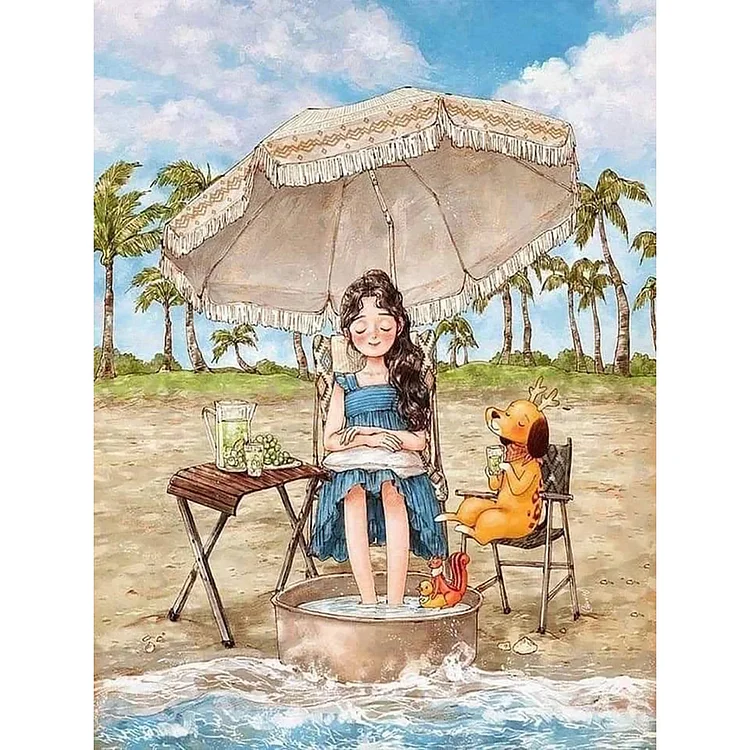 Girl Relaxing On The Beach 30*40CM (Canvas) Full Round Drill Diamond Painting gbfke