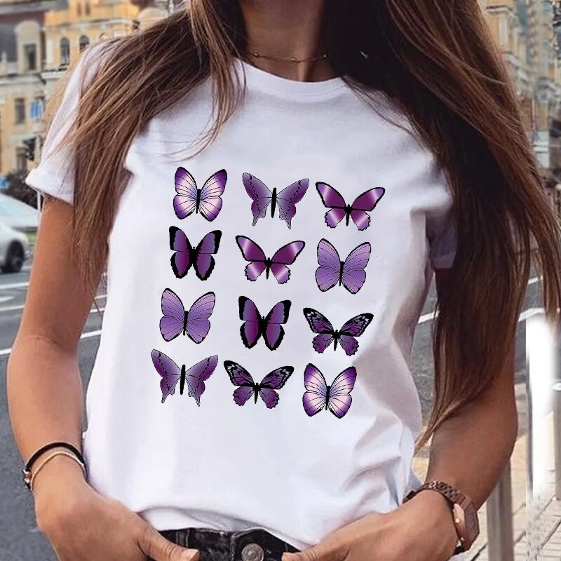 Women Graphic Butterfly Cute Tshirt Summer Spring 90s Style Casual Fashion Aesthetic Print Female Clothes Tops Tees
