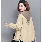 Fashion Spliced Zipper Shirring Printed Hooded Coats Women's Clothing 2025 Autumn Winter Loose Casual Tops Asymmetrical Jackets