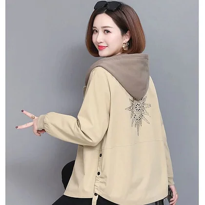 Fashion Spliced Zipper Shirring Printed Hooded Coats Women's Clothing 2025 Autumn Winter Loose Casual Tops Asymmetrical Jackets