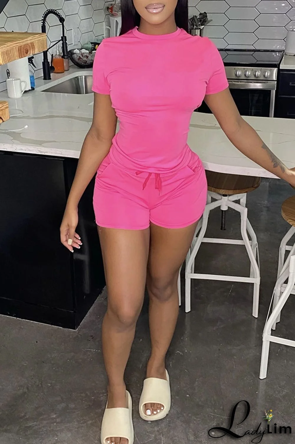 Green Casual Solid Patchwork O Neck Short Sleeve Two Pieces