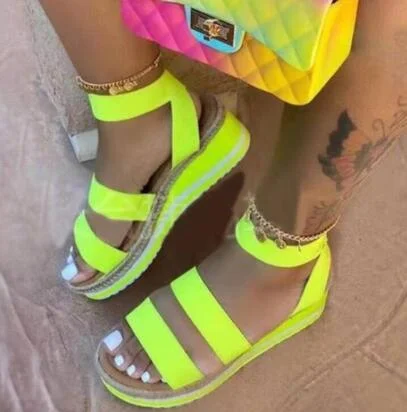 Wholesale Women Summer Sandals Plus Size 43 Multi Color Platform Sandals Rainbow Wedges Heel Casual Beach Shoes For Dropshipping