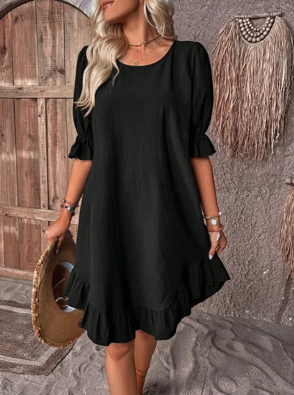 Women's Solid Color Round Neck Casual Loose Casual Dress