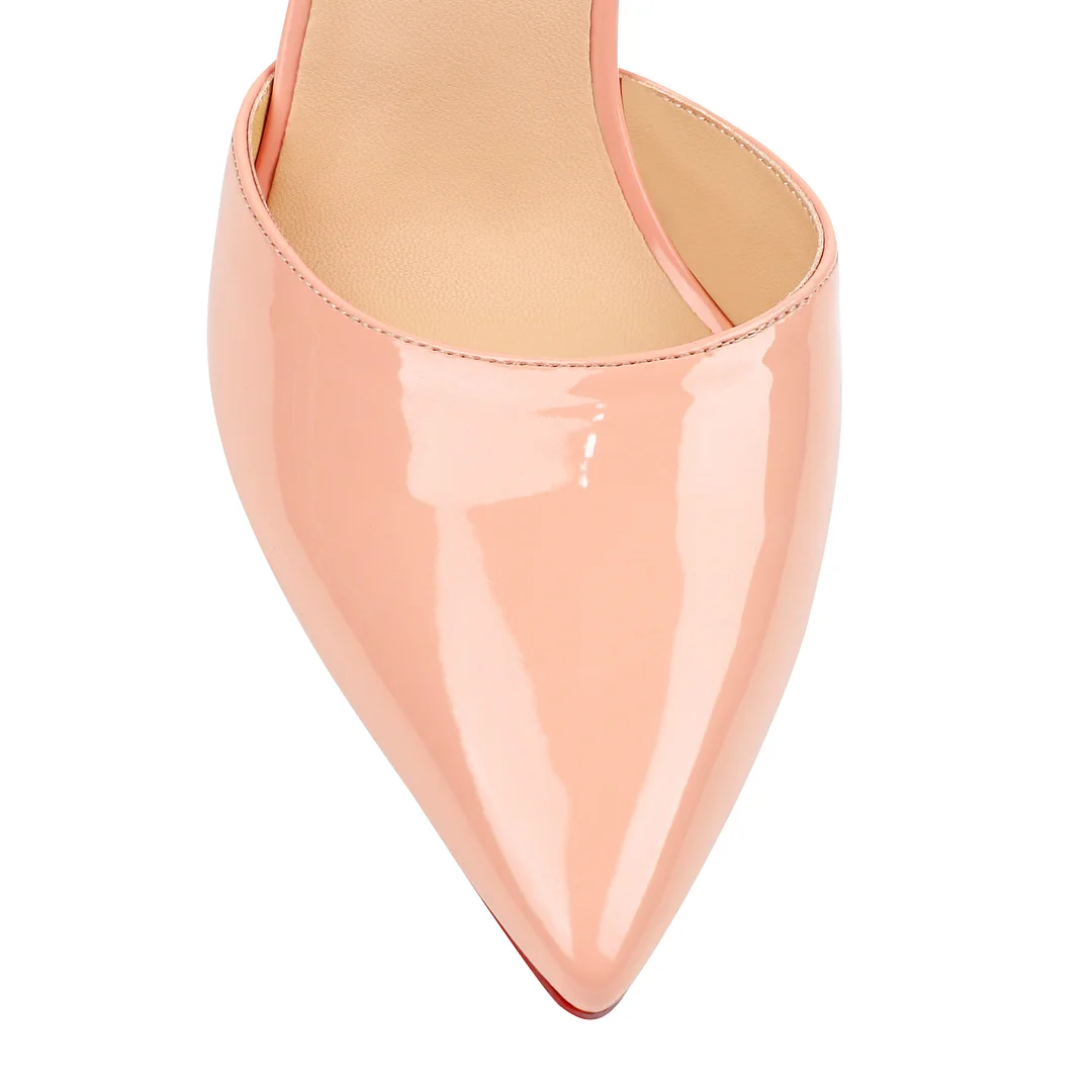 3.94" Women's Ankle Buckle Pointed Toe Pumps Wedding Party Red Bottoms High Heels-MERUMOTE