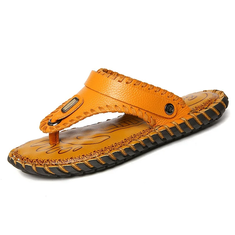 Men's Sandals Leather First Layer Cowhide New Summer Fashion Trend Youth Flip-flops Men's Slippers Mens Sandals Leather  Sandal