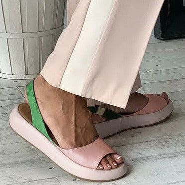 Women's 2 tones patchwork peep toe backstrap sandals