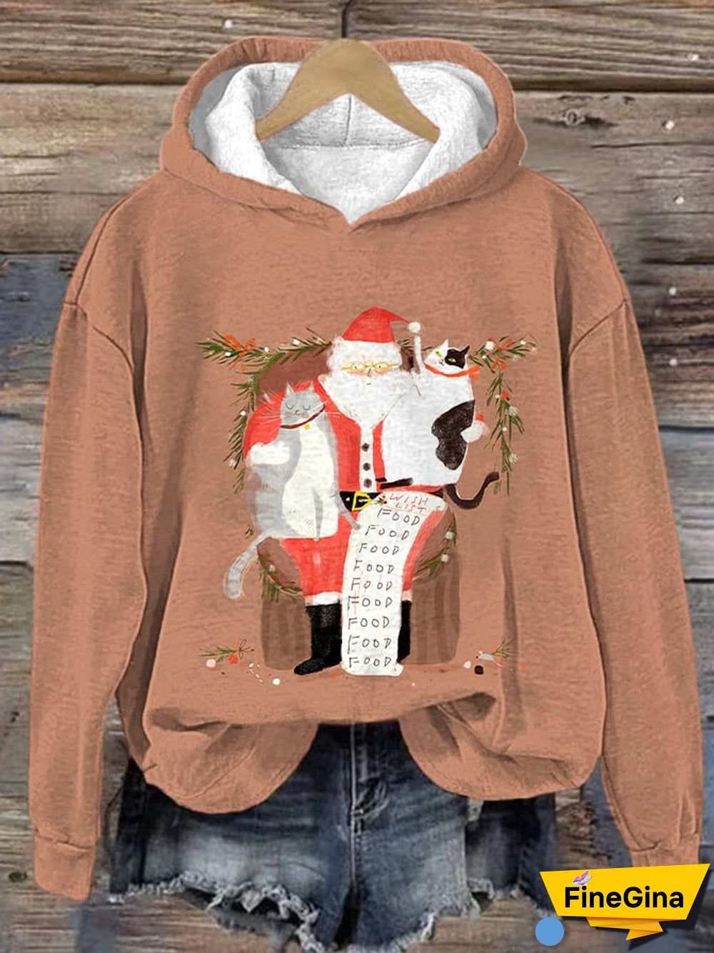 Women's Santa and Cat Casual Hoodie