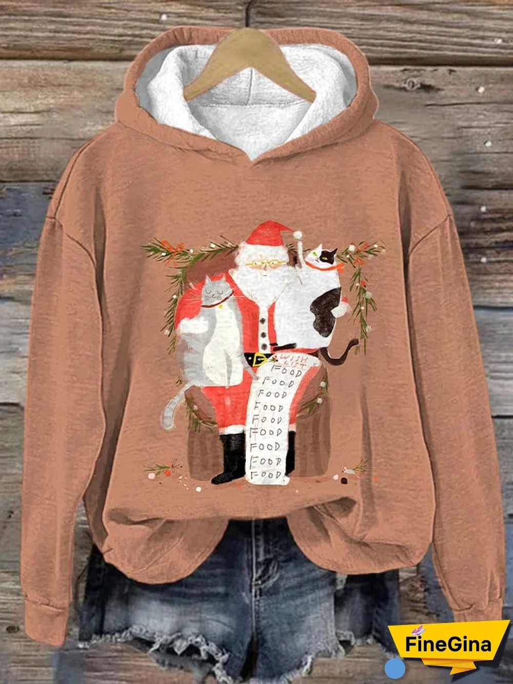 Women's Santa and Cat Casual Hoodie