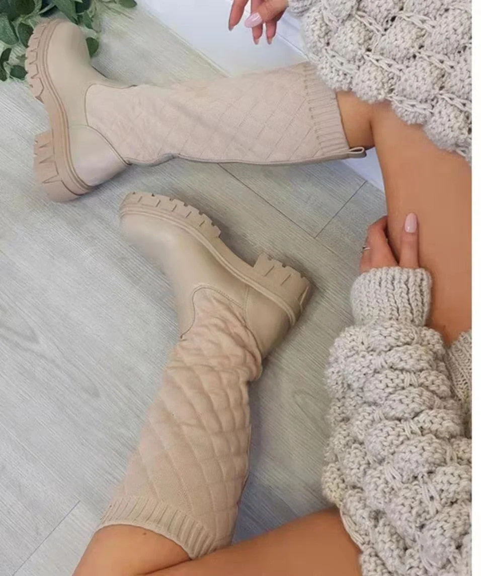 Women Boots 2021 Fashion Round Toe Platform Shoes Winter Plus Size Sock Boots Women Wedges High Boots Non Slip Botas De Mujer