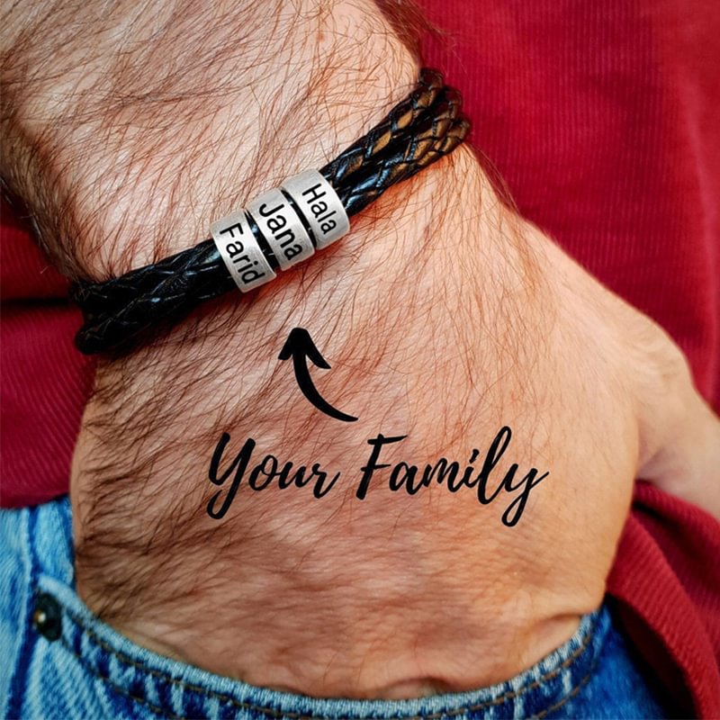 Personalized silver leather bracelet for men