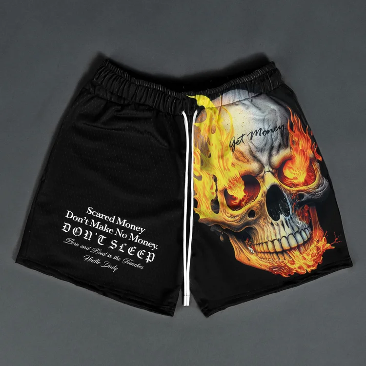 Sopula Scared Money Burning Skull Mesh Shorts