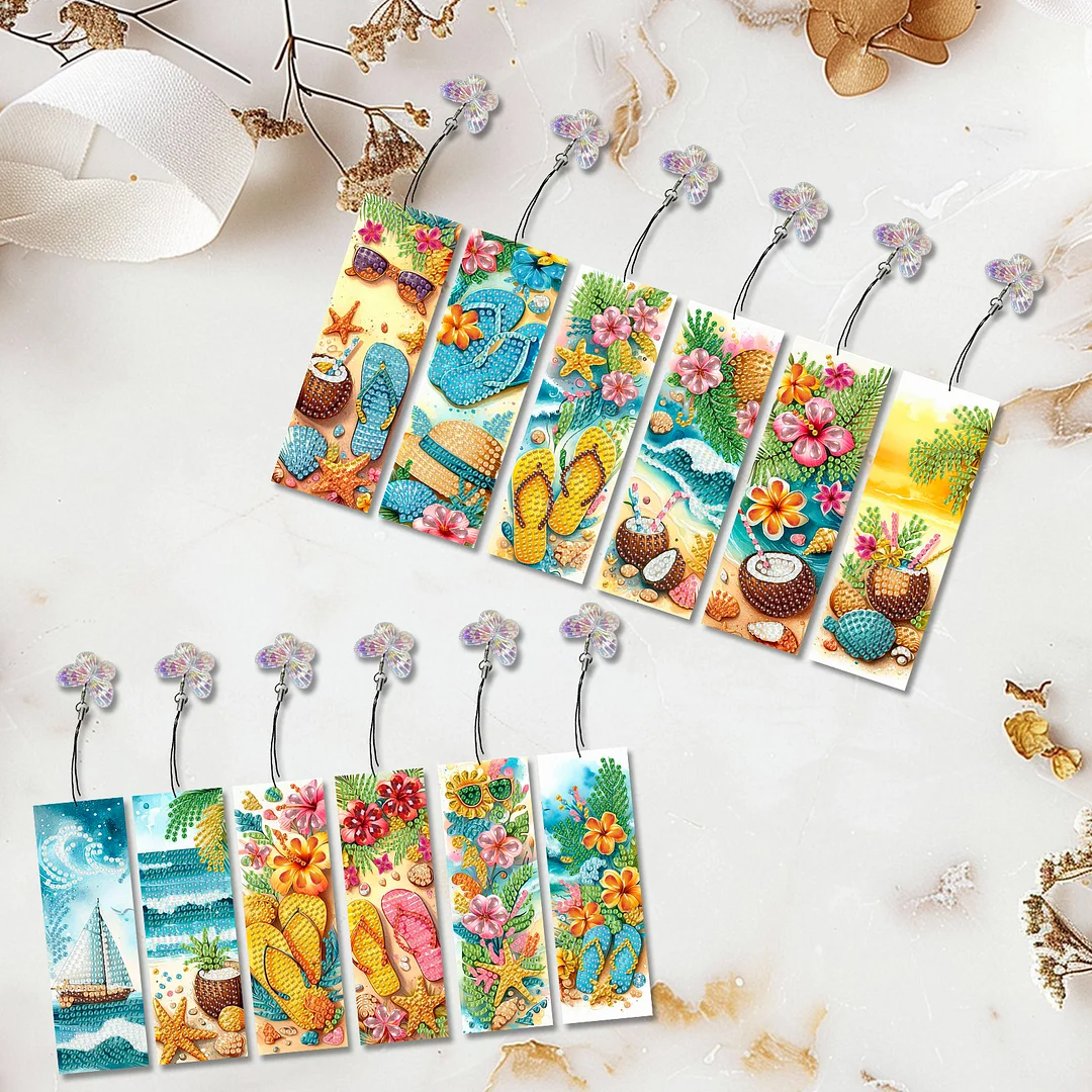 12Pcs Summer Beach DIY Diamond Art Painting Bookmark for Reading Enthusiasts