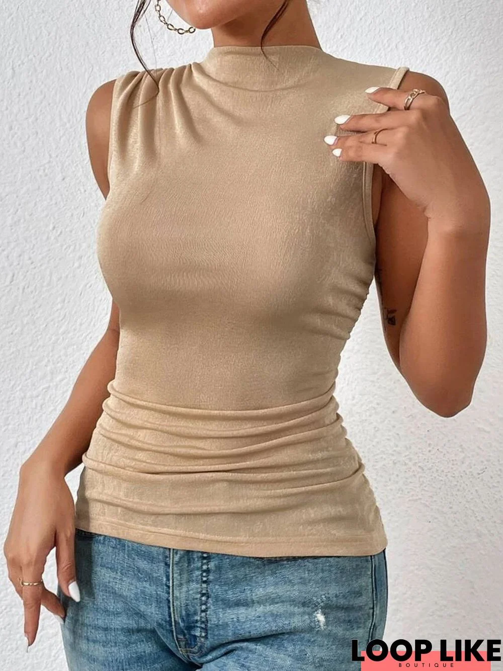 Casual Half Turtleneck Plain Tank & Cami