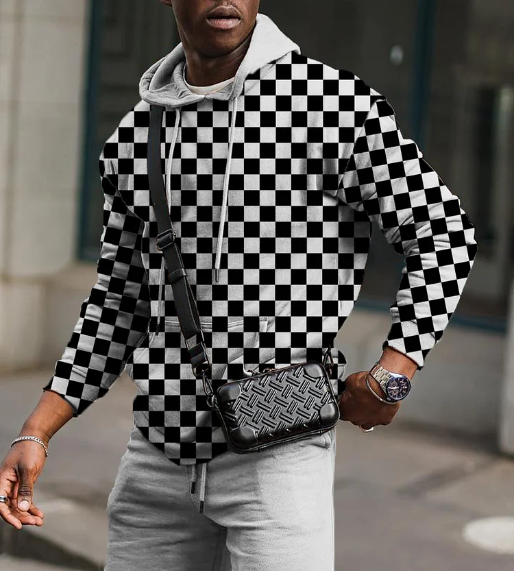 Check Print Long Sleeve Hoodie