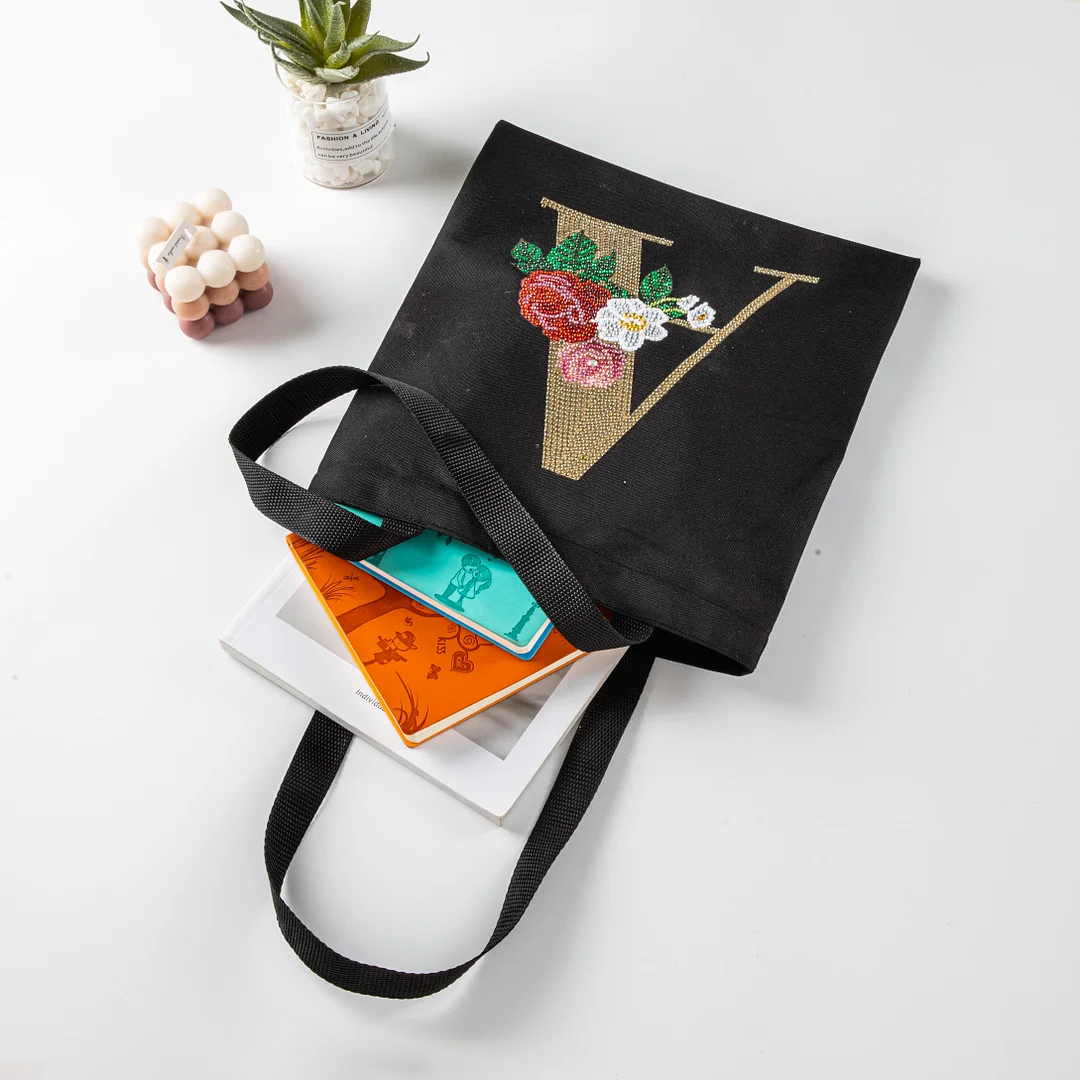 DIY Diamonds Painting Handbag Linen Shopping Bag Portable Fashion for Work