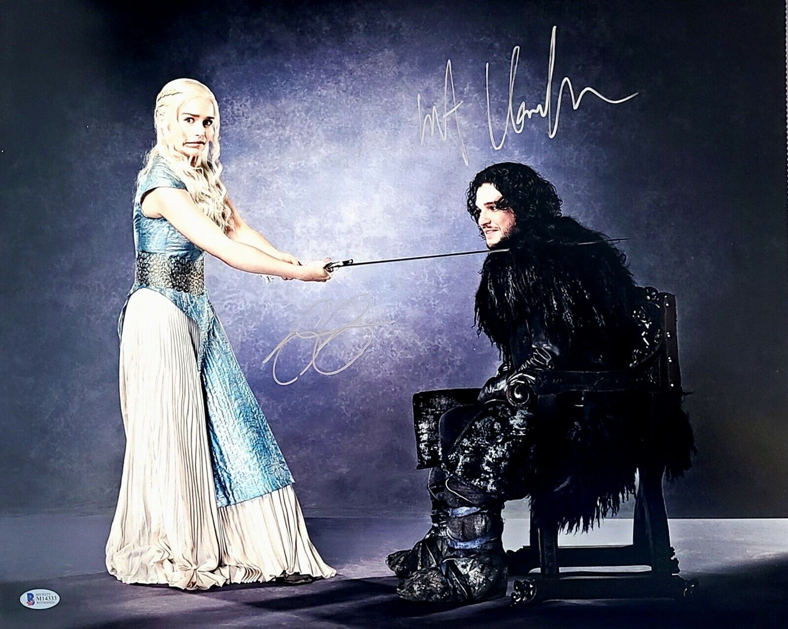 EMILIA CLARKE & KIT HARINGTON Signed Game Of Thrones 16x20 Photo Poster painting BAS #M14333