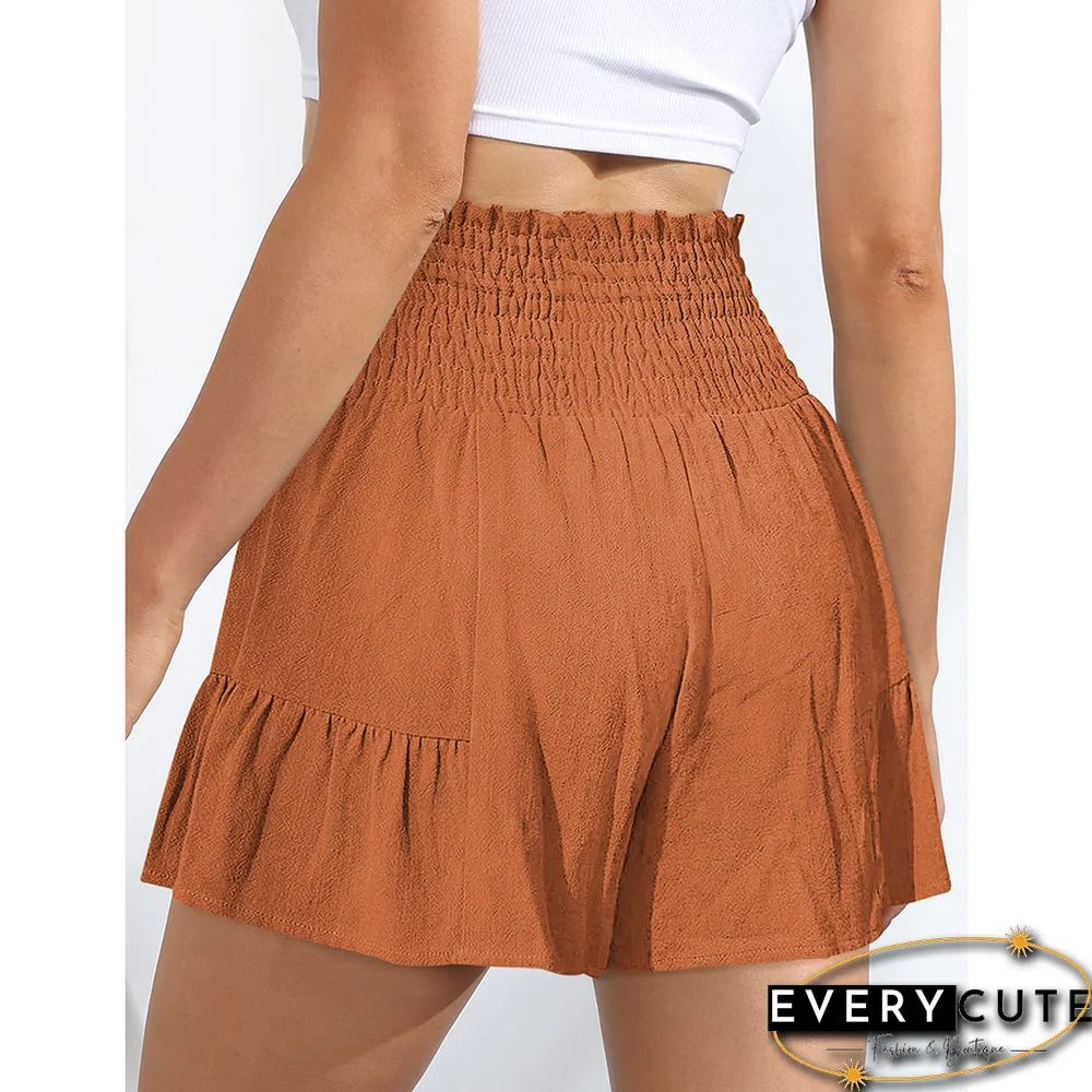 Orange Ruffle Hem Tie Waist Wide Leg Culotte