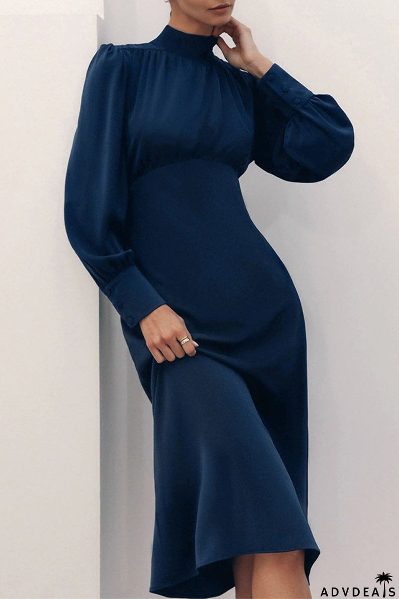 Elegant Formal Solid Frenulum Turtleneck Evening Dress Dresses