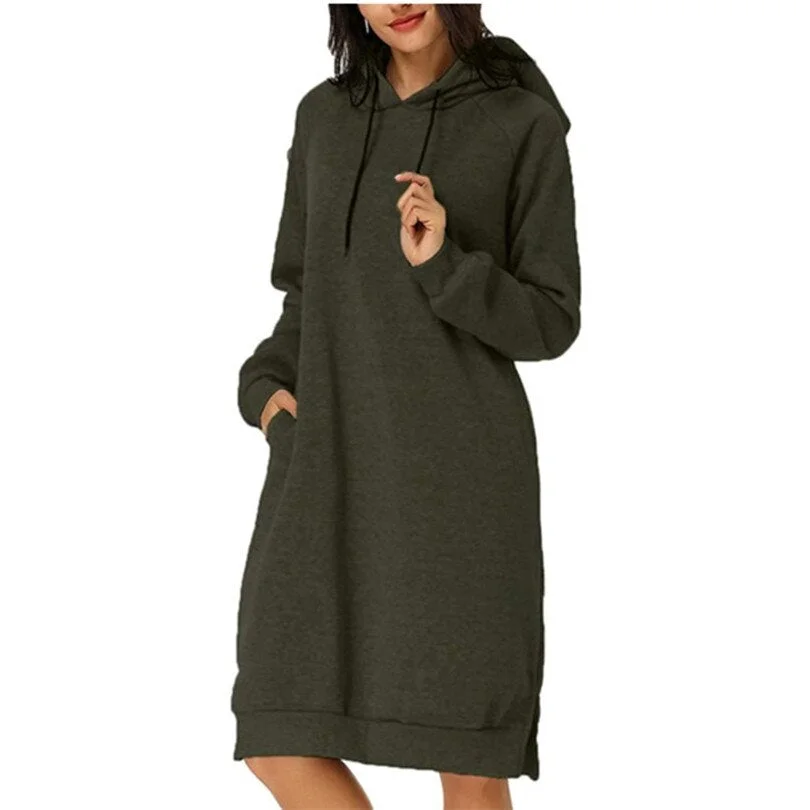CUHAKCI Sweatshirt Dress Women Hoodies Pocket Ladies Long Sleeve Autumn Hooded Pullover Oversized Sweatshirt Loose Casual Dress