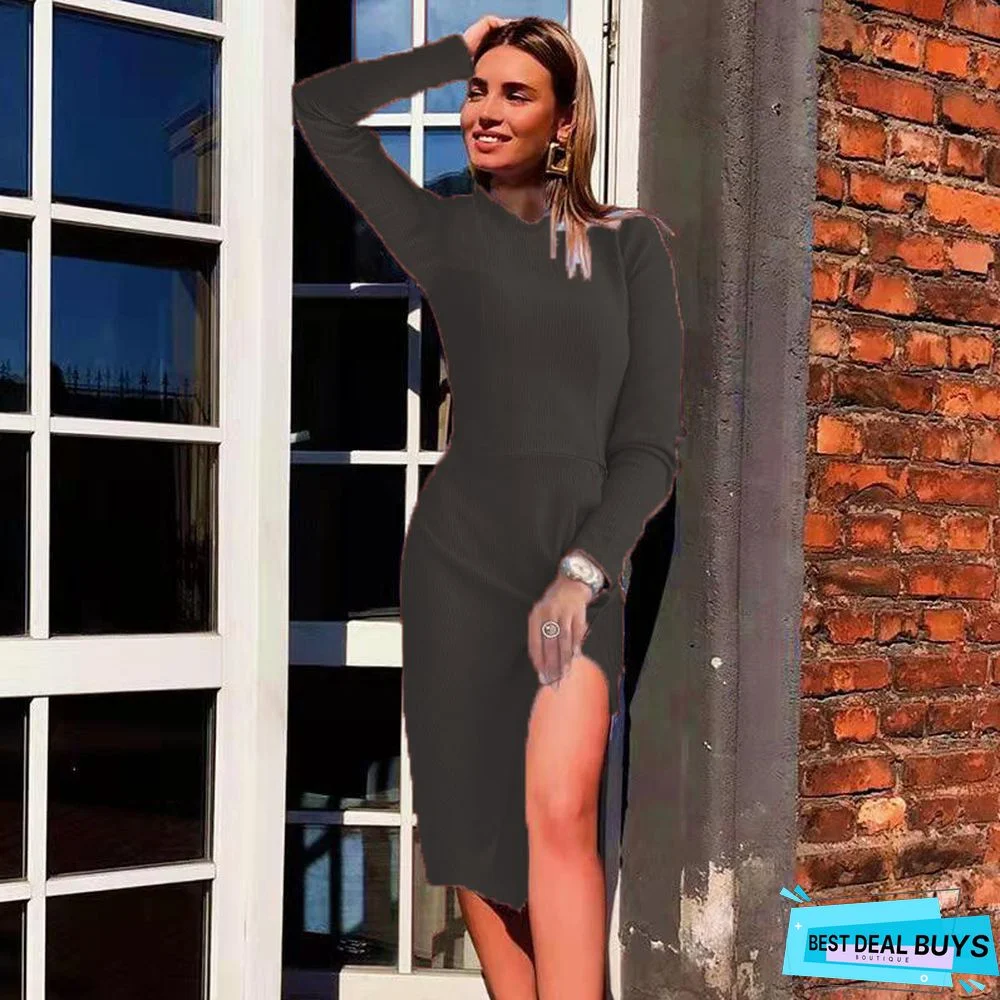 Solid Color Split Bottoming Shirt Dress White Dresses