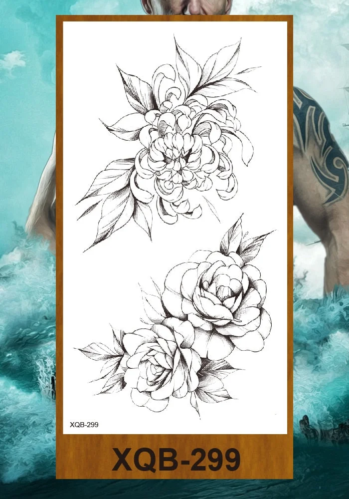 Temporary Tattoo Stickers Women Girl Arm Buttocks Chest Art Fake Tatoo Flowers Chain Body Makeup Waterproof Lily Chrysanthemum