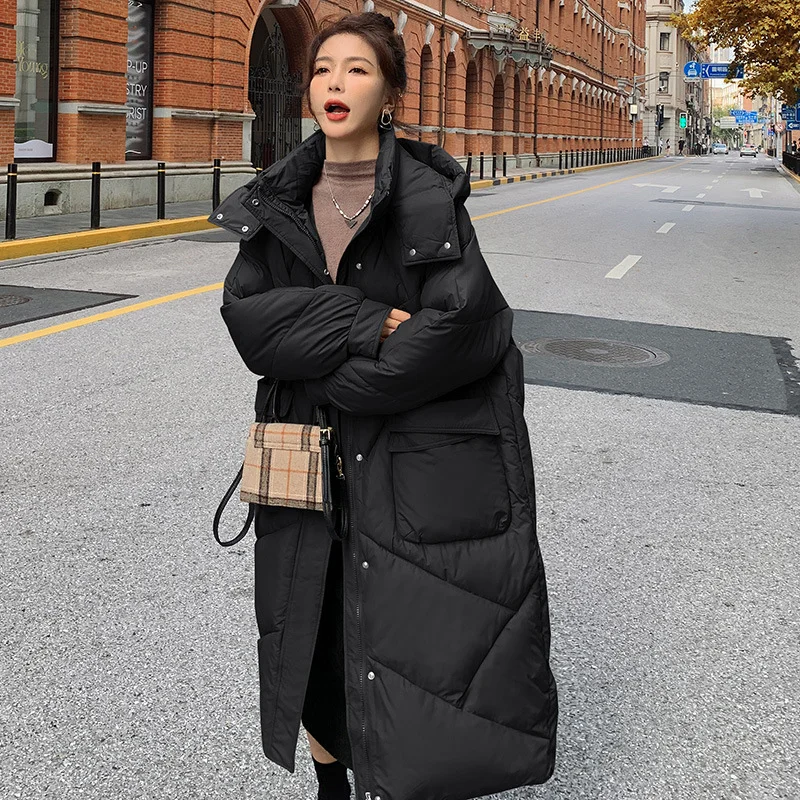 Toloer Down Cotton Jacket Female Long Over The Knee 2024 Winter Cotton-Padded Jacket Korean Version Loose Oversize Cotton-Padded Coat Design Sense Coat-Outfit Ideas