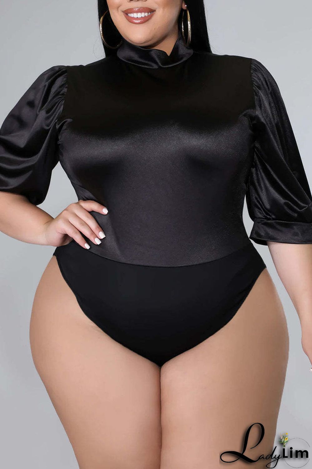 Coffee Casual Solid Patchwork Half A Turtleneck Plus Size Two Pieces