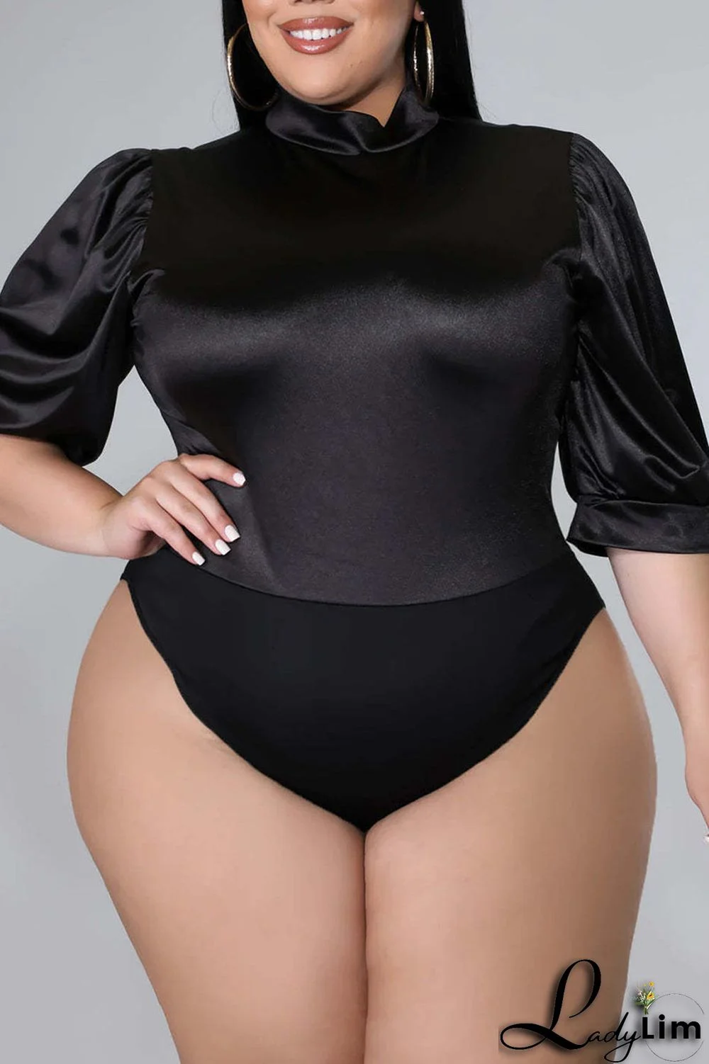 Coffee Casual Solid Patchwork Half A Turtleneck Plus Size Two Pieces