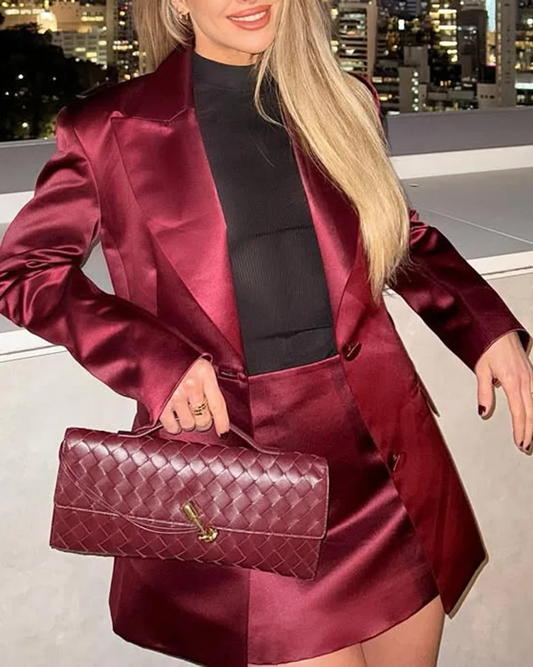 Women's solid color short skirt suit