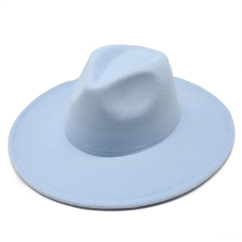 Unisex Elegant Solid Color Big Eaves Flat Eaves Fedora Hat