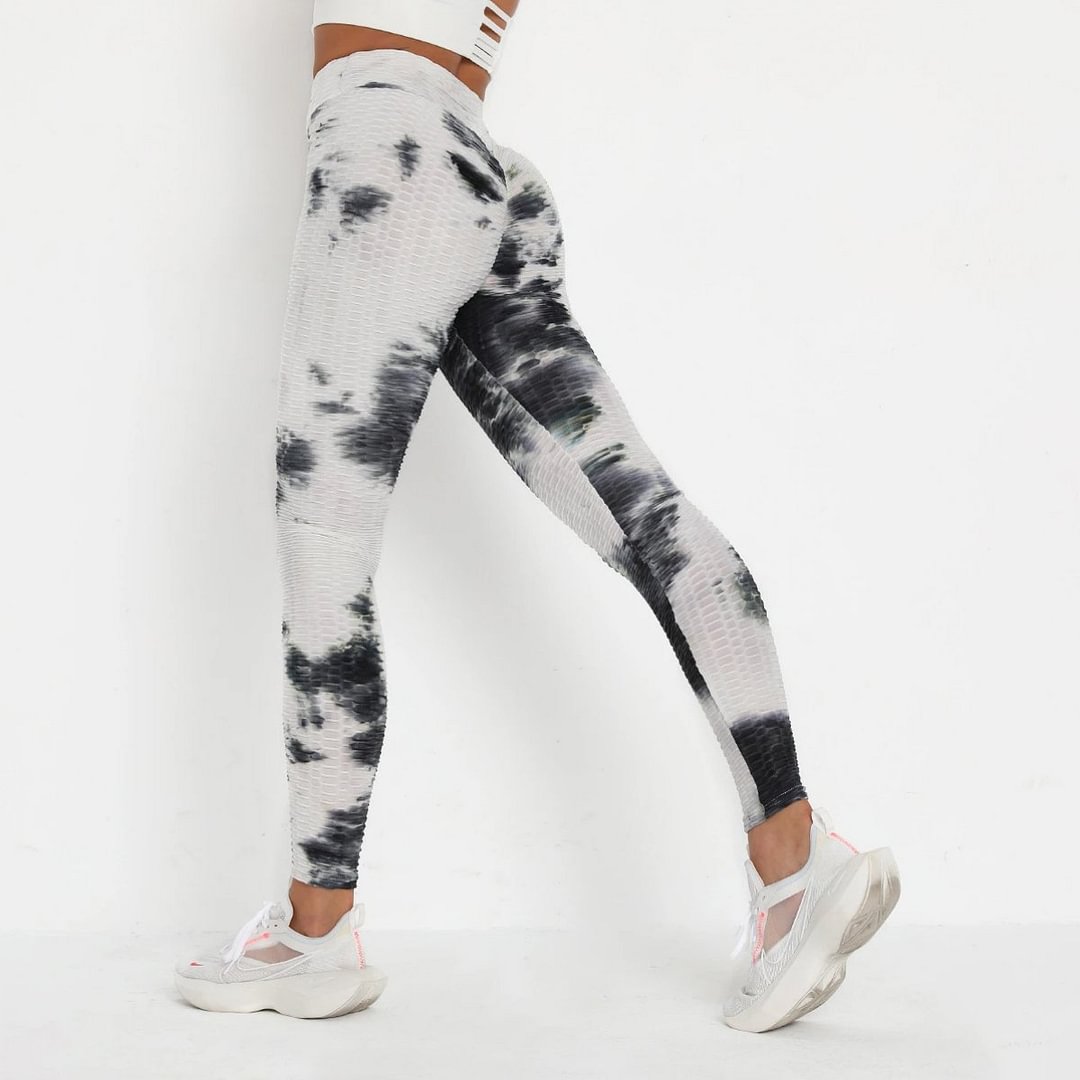 Multicolor Tie Dye Ruched Butt Lifting Ruched Leggings-elleschic