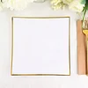 10 Pack | 8" White / Gold Concave Modern Square Plastic Dessert Plates, Disposable Salad Appetizer Party Plates