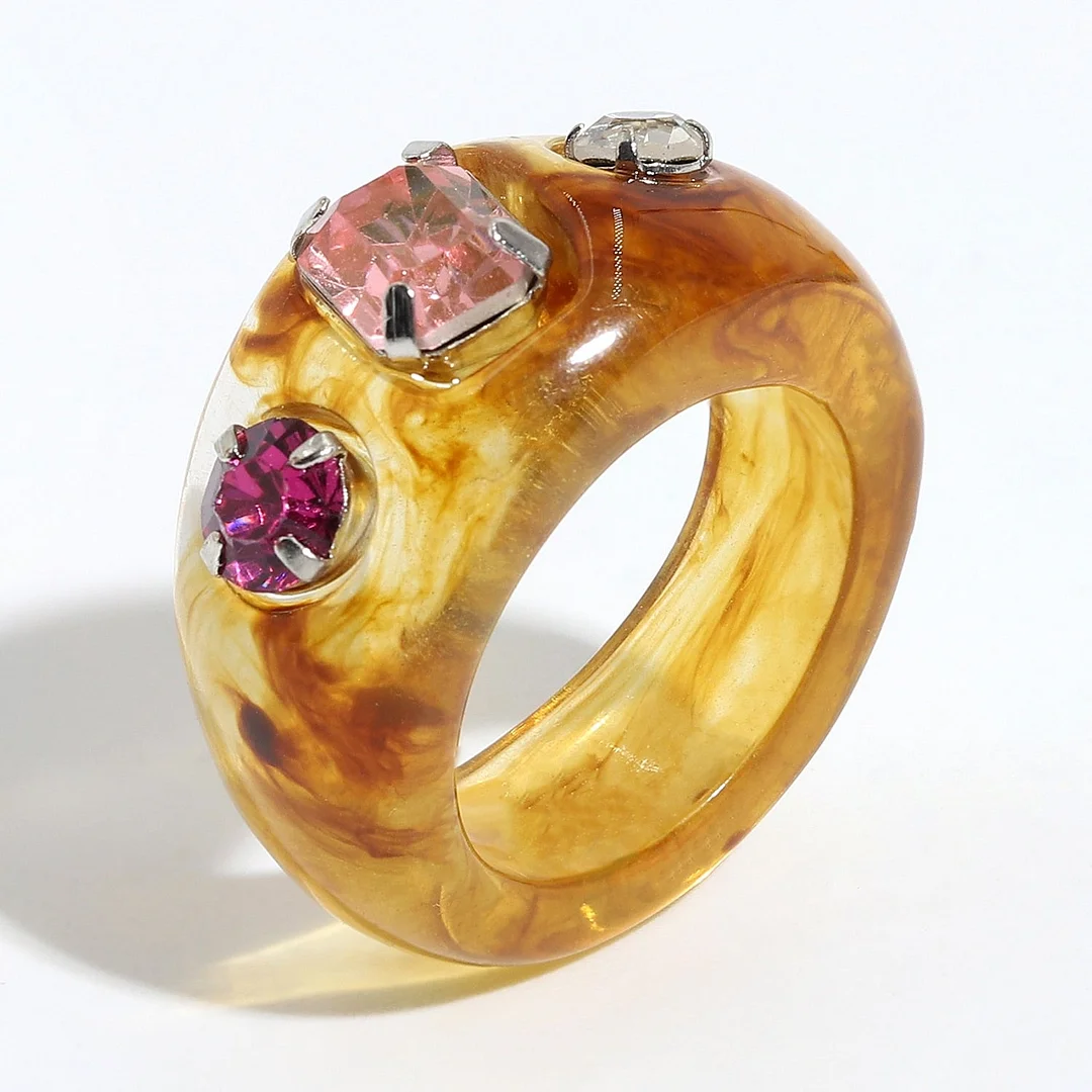 Dvacaman 2021 New Trendy Colorful Dripping Oil Resin Rhinestone Geometric Rings Hand-Painted Open Rings for Women Party Jewelry