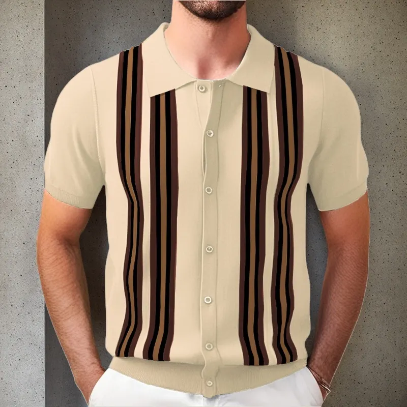 Uveng Uveng Men's Summer Green Striped Short Sleeves Repair Business Polo Shirt T-Shirt SY0113