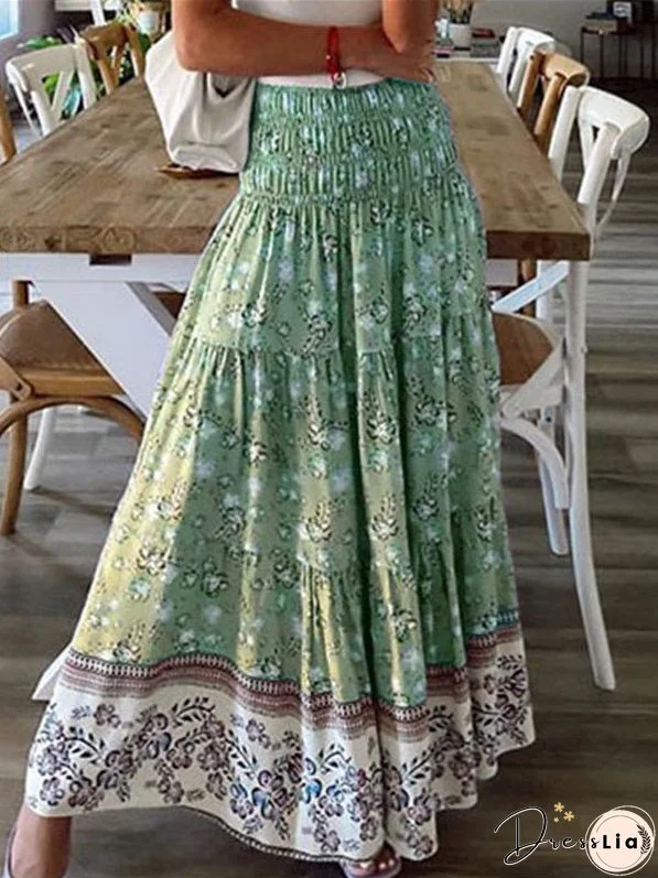 Women's Skirts Casual High Waist Printed Long Skirt