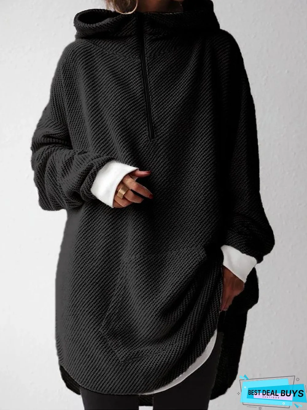 Hoodie Casual Shift Plain Sweatshirt