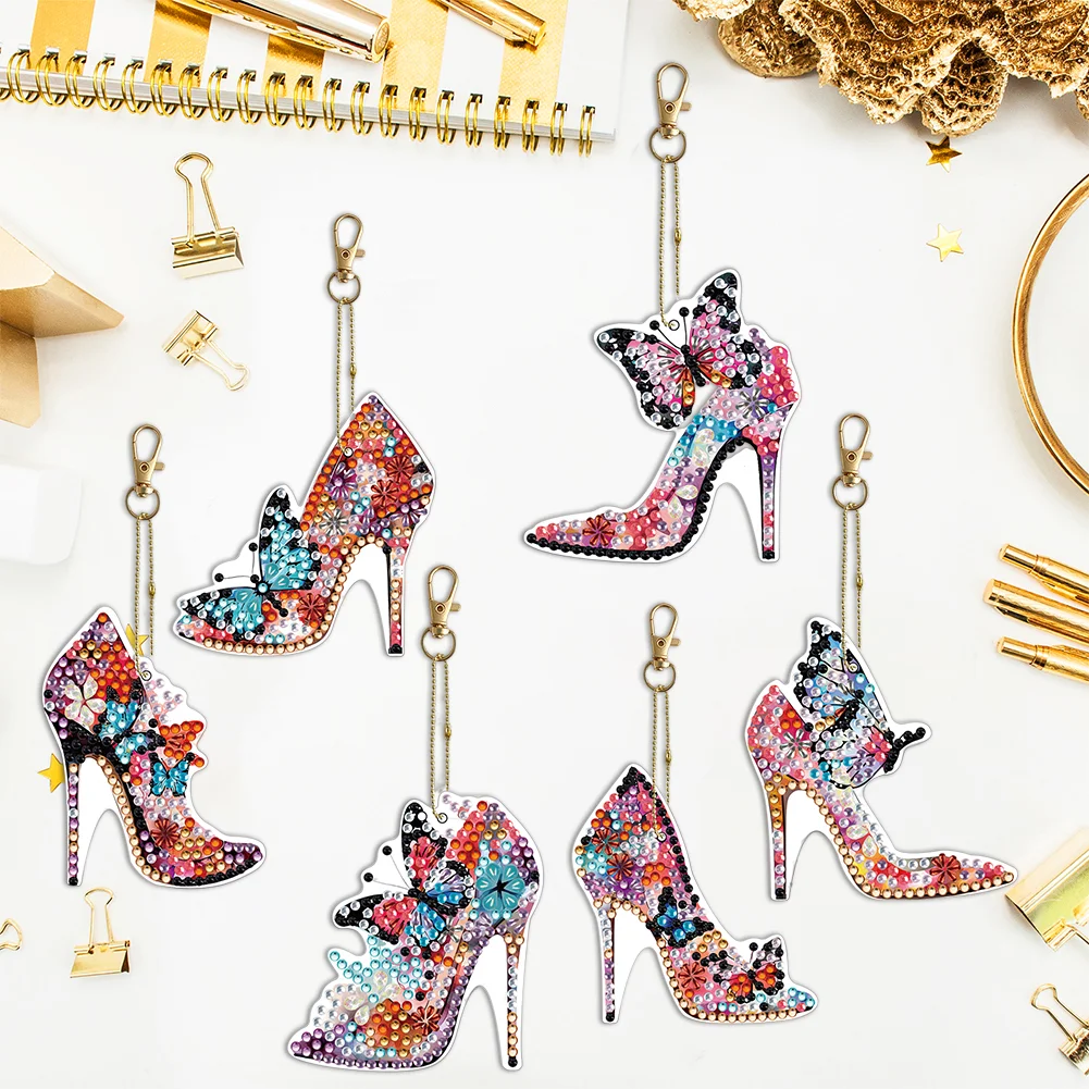 6pcs DIY Butterfly High Heels Full Drill Diamonds Pendants Double Sided Gift for Kids