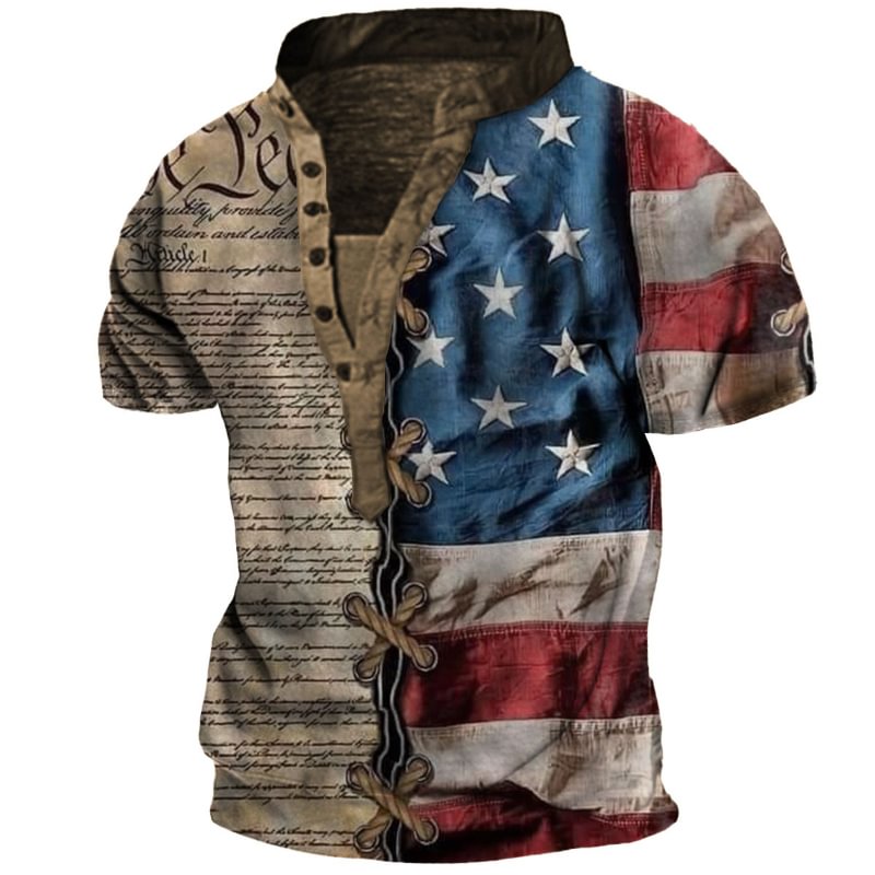 Men's Retro Patchwork Short Sleeve T-shirt