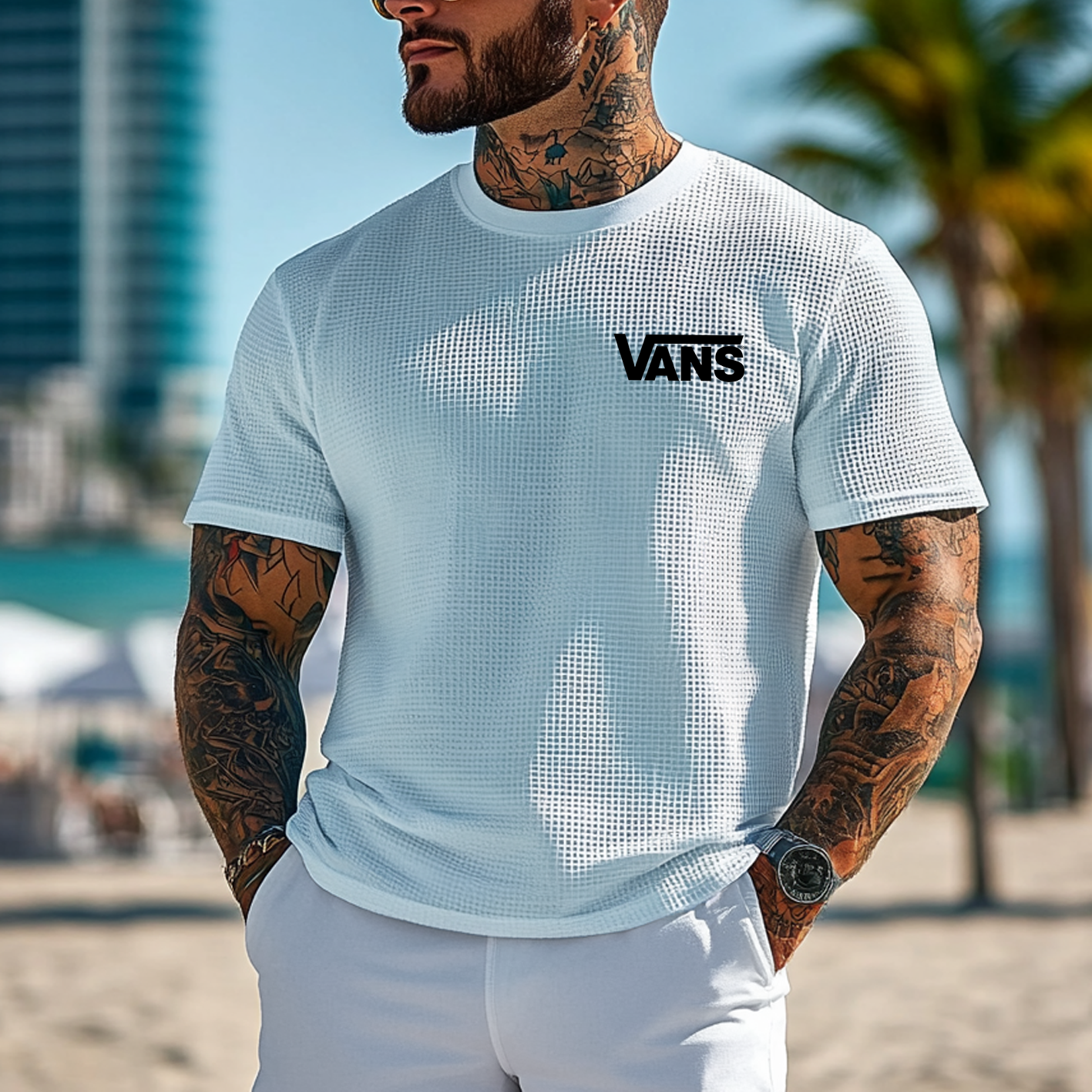 Men's Vintage Waffle Fabric Knit Lightweight Mesh T-Shirt - Perfect For Summer Outdoors