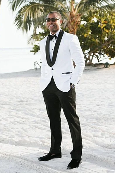 Charming Shawl Lapel Two Pieces White Wedding Suit For Men | Ballbellas Ballbellas