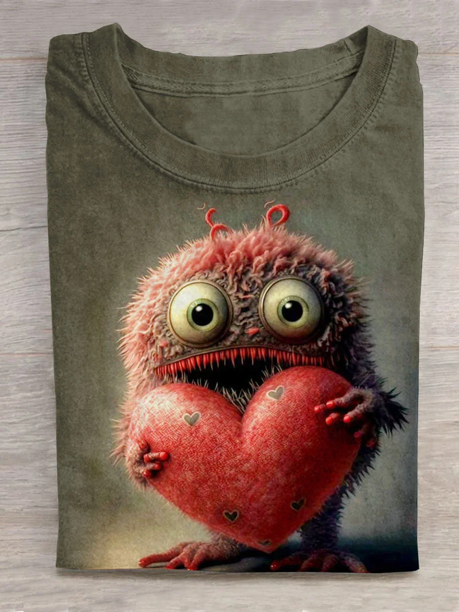 Eagerlys Cute Little Monster Love Art Print Casual T-shirt Eagerlys
