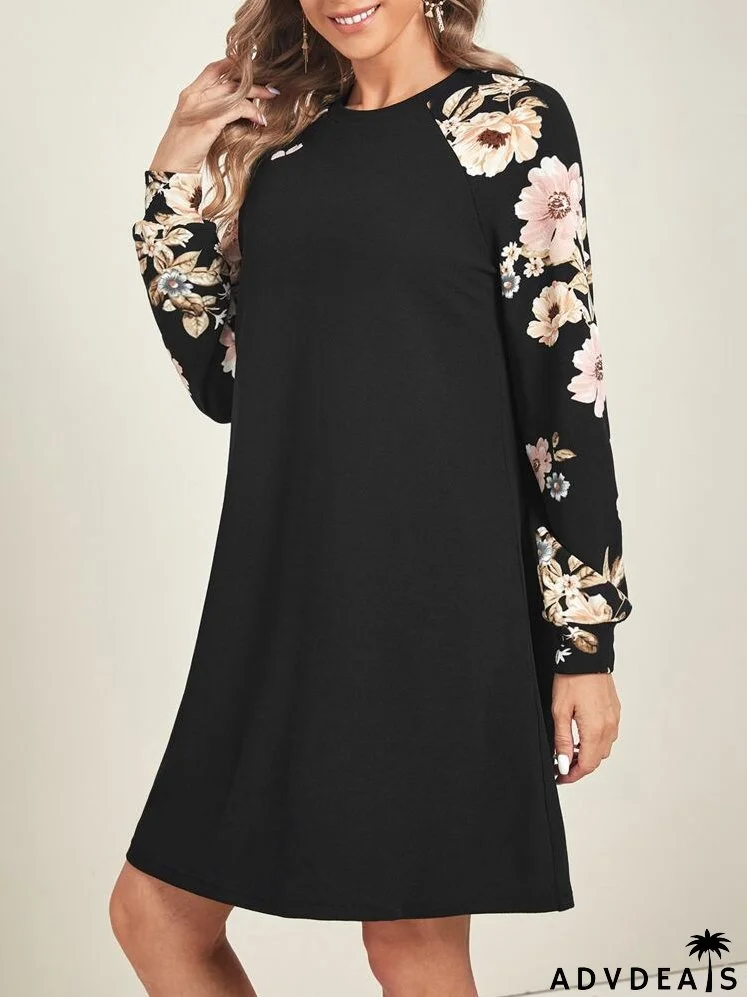 Floral Print Raglan Sleeve Dress