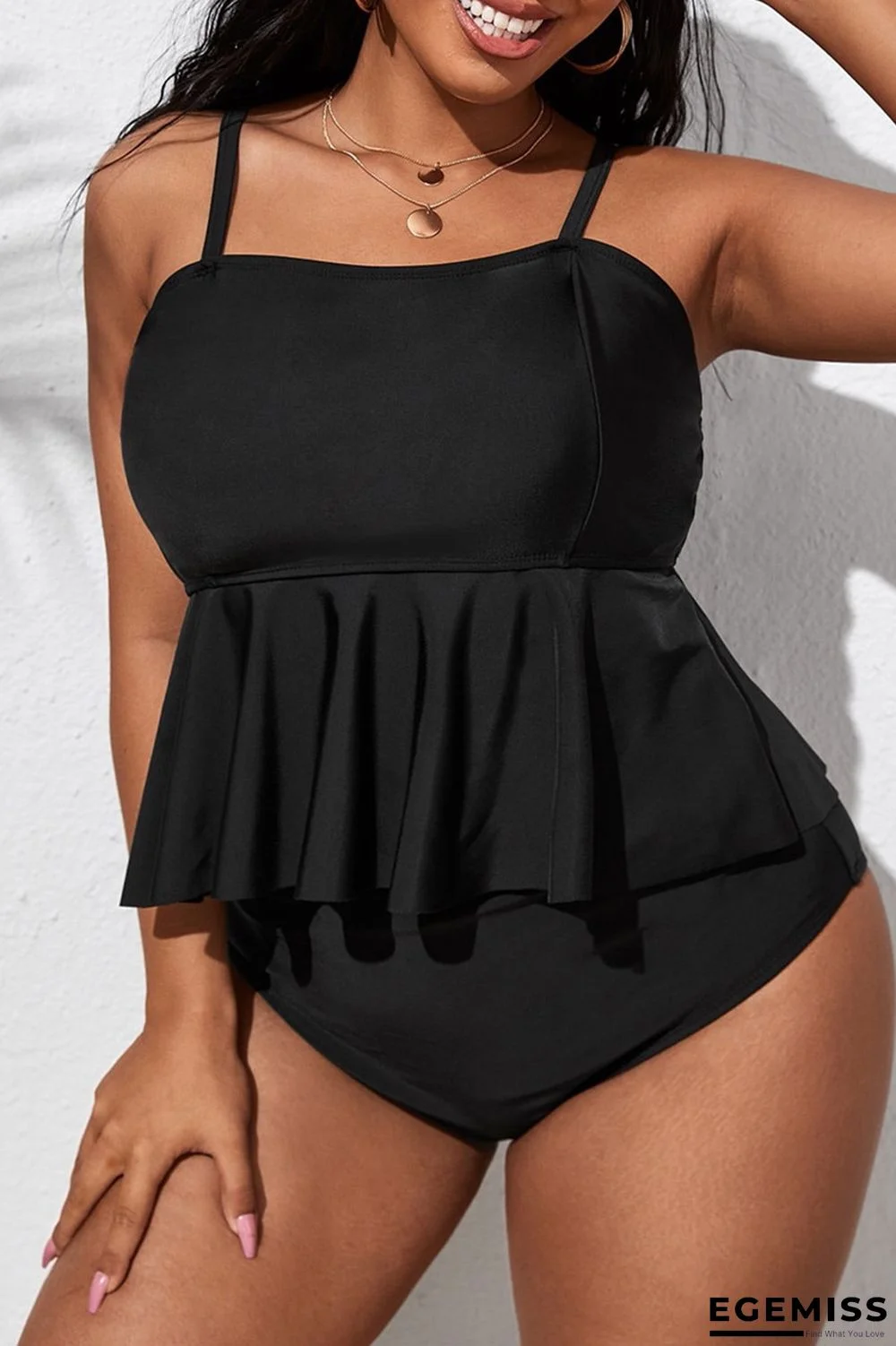 Black Fashion Sexy Solid Backless Spaghetti Strap Plus Size Swimwear | EGEMISS