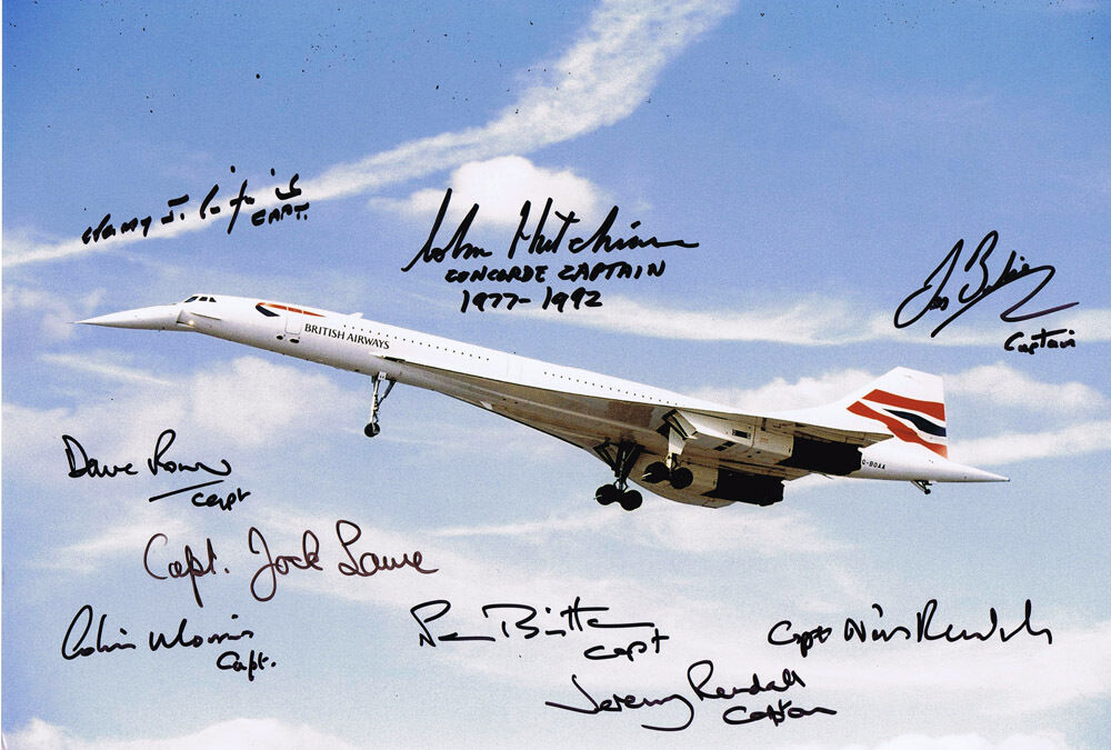 Jock Lowe & Les Brodie + 7 Concorde Capt's SIGNED Autograph 12x8 Photo Poster painting AFTAL COA