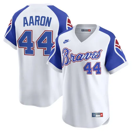Youth Atlanta Braves #44 Hank Aaron Nike White Throwback Cooperstown Collection Limited Jersey