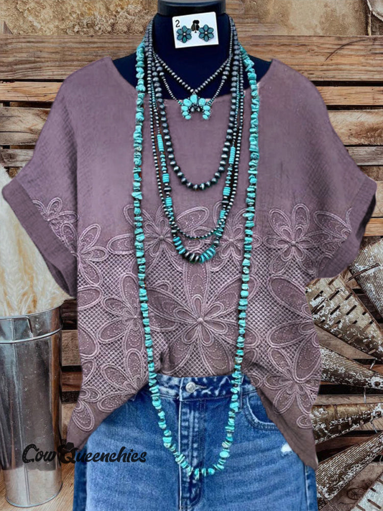 Women&rsquo;s Vintage Floral Art Print Casual Cotton And Linen Shirt Multicolor / S